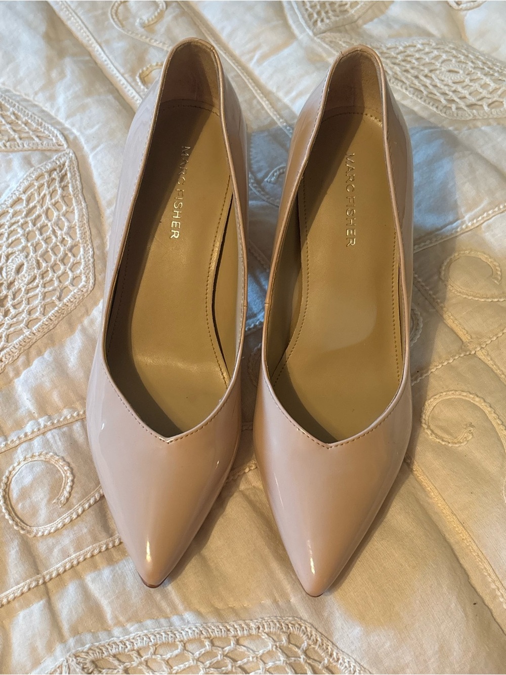 Marc Fisher Beige Patent Pointed-Toe Pumps